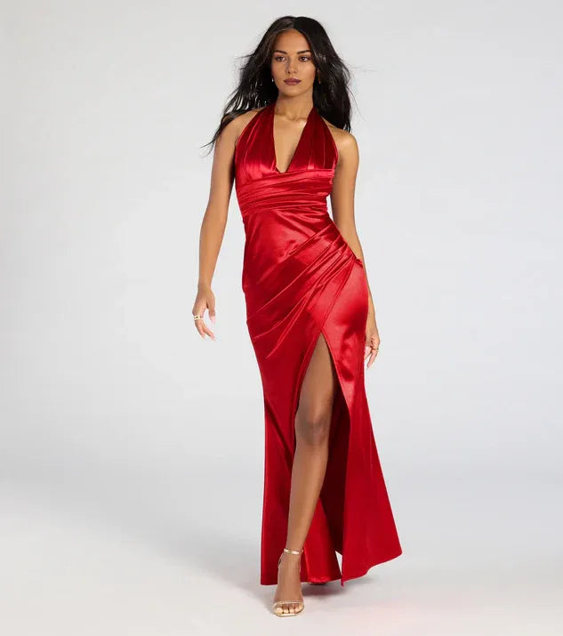 Simple Mermaid Halter Neck Sleeveless Open Back Floor-Length Prom Dress